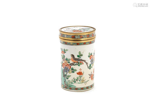 The porcelain: Kangxi period, the mounts probably 18th century  An ormulu-mounted famille verte tea caddy and cover