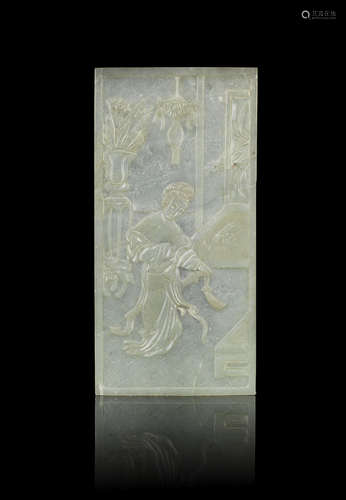 Late Qing Dynasty/early Republic Period A green jade table screen