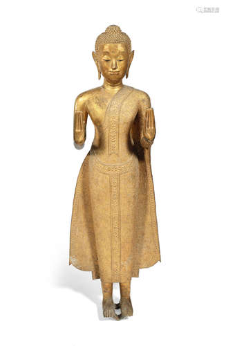 Thailand, Bangkok, Rattanakosin Period, 20th century A large gilt-lacquered copper-alloy figure of Buddha