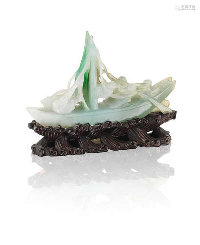 Late Qing Dynasty A jadeite sailing boat with figures