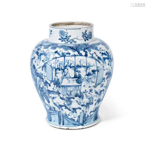 Kangxi A blue and white 'hundred boys' jar