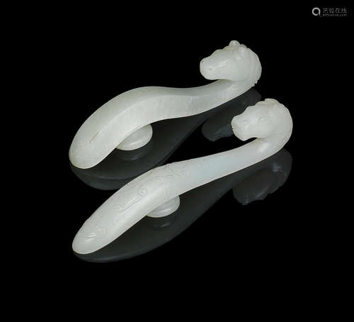 18th/19th century Two white jade belt hooks