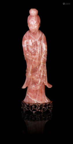 20th century A large rose quartz carving of Guanyin