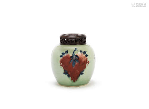 18th century A celadon-ground copper red and underglaze blue jar