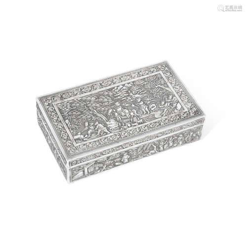 19th century A Chinese export repoussé silver box and cover