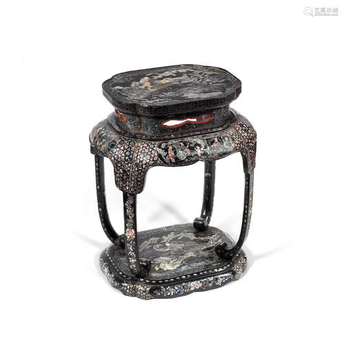 19th century A mother-of-pearl inlaid lacquer stool