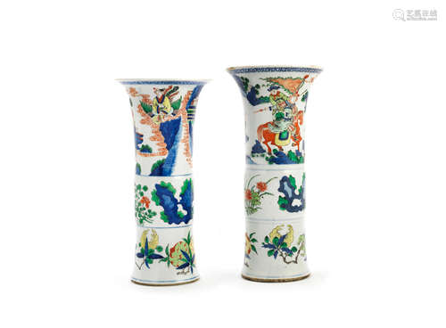 Late Qing Dynasty A pair of wucai gu-form vases