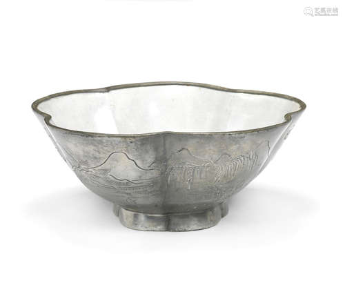 19th century A pewter-encased Yixing lobed bowl