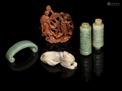 Qing Dynasty A varied group of jade, jadeite and glass carvings