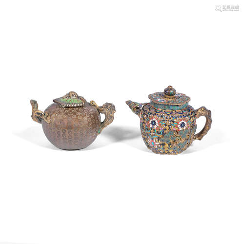 Qing Dynasty A small champlevé enamel teapot and cover