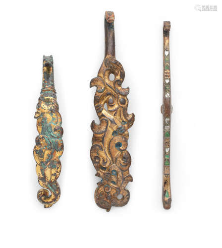 Three gilt-bronze belt hooks