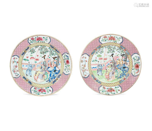 Yongzheng A matched pair of famille rose 'ladies and boys' dishes