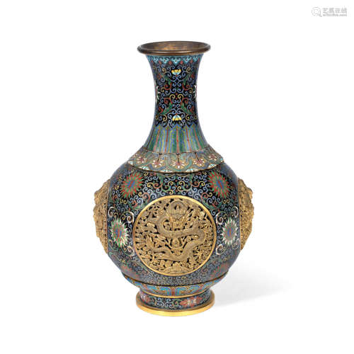 19th century A gilt-bronze cloisonne enamel revolving bottle vase