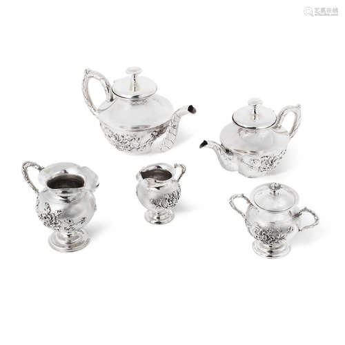 19th century A Chinese export silver five-piece tea set