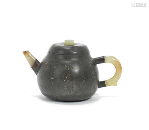 Yang Pengnian impressed seal mark, 19th century A pewter-encased Yixing teapot and cover