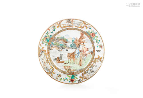 Yongzheng/Qianlong circa 1730-40 A famille rose 'cow herd' dish