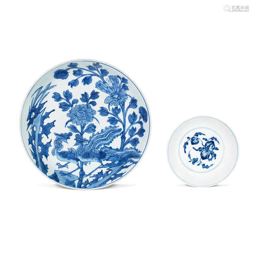 Kangxi A blue and white 'phoenix and peony' dish