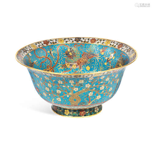 16th century A cloisonné enamel 'Three Friends of Winter' bowl