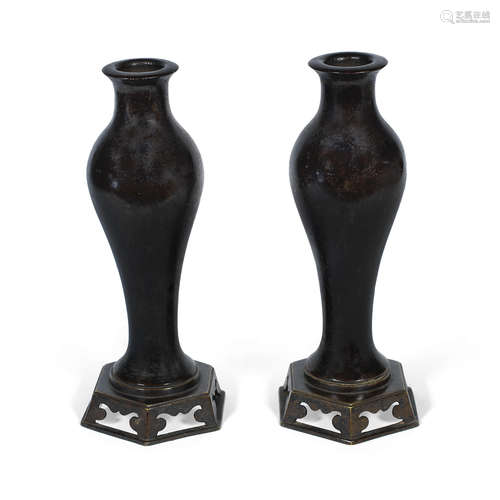 Ming Dynasty A pair of slender bronze baluster vases