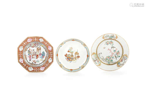 Yongzheng/Qianlong, circa 1730-40 A group of three famille rose dishes