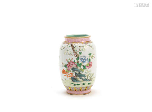 Qianlong seal mark, Republic period A small famille rose 'floral' lantern vase