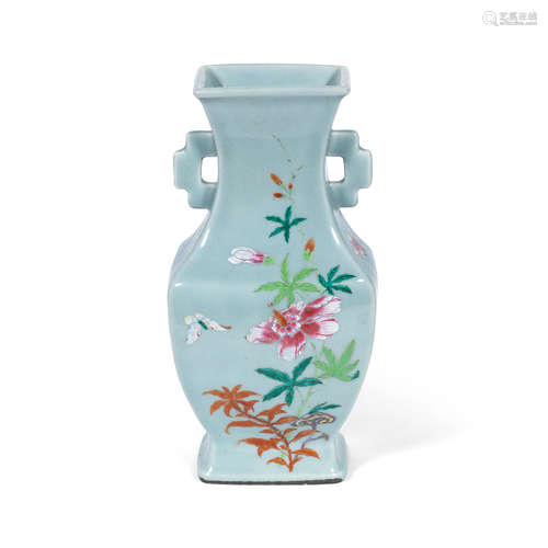 18th century  A celadon-ground famille rose baluster vase