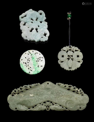 19th century A group of green jade and jadeite plaques