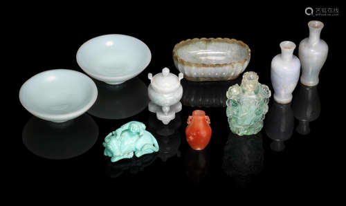 19th/early 20th century A group of jadeite, hardstone and glass carvings