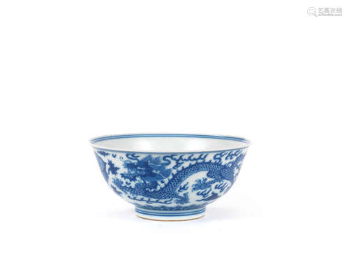 Daoguang seal mark and of the period  A blue and white 'Fu-Shou Dragon' bowl