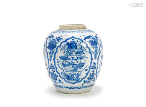 Kangxi A blue and white 'Precious Objects' jar