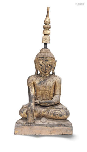 Burma, 19th century A large gilt-wood seated figure of Buddha