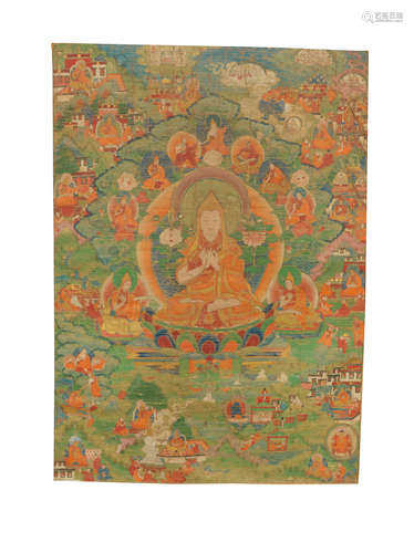 Eastern Tibet, 19th century  A thangka of Tsongkhapa and his life scenes