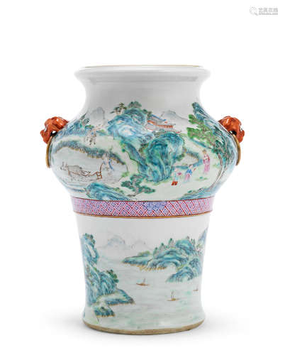 Daoguang period An unusual famille rose 'landscape' baluster vase