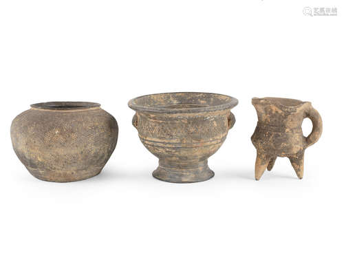 Shang Dynasty to Warring States Three grey pottery vessels