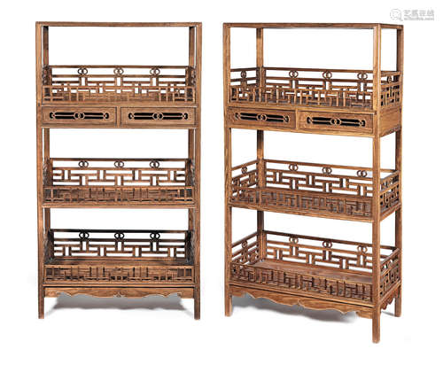 19th/20th century A large pair of huanghuali bookcases, shujia