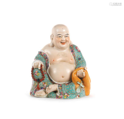 Zeng Longsheng four-character stamped mark, 20th century       A polychrome enamelled figure of Budai