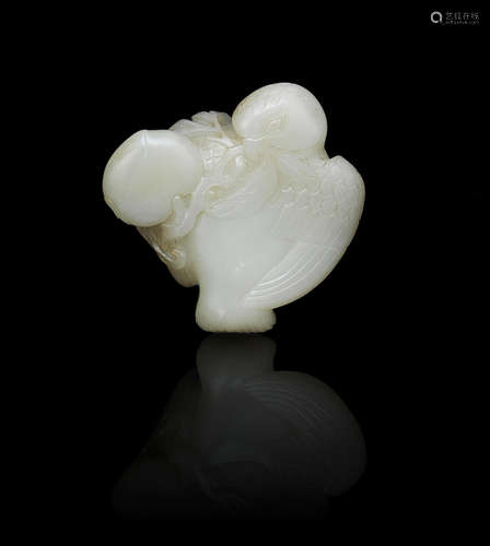 Qing Dynasty or later A pale jade 'parrot and peach' group