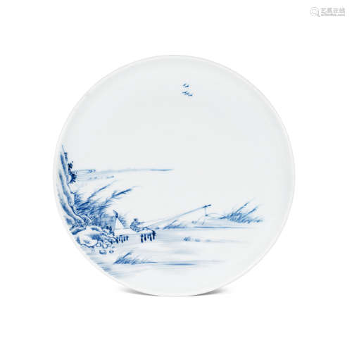 Yongzheng six-character mark and of the period A blue and white 'fisherman' dish