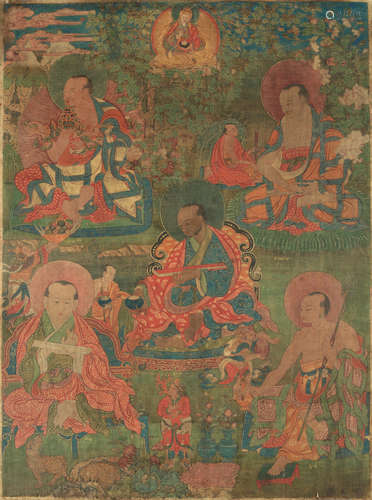 Tibet, 18th century A thangka of Five Arhats