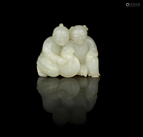 Qing Dynasty A white jade 'Hehe Erxian' carving