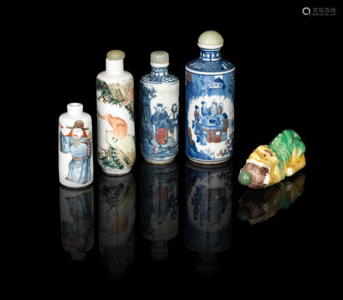 19th century A group of five enamelled porcelain snuff bottles