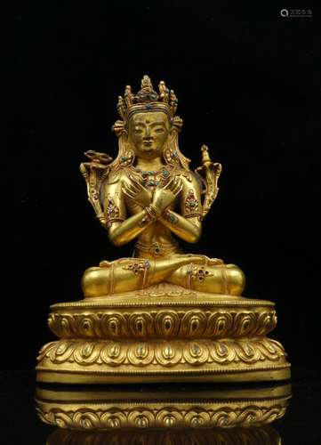 CHINESE GILT BRONZE FIGURE OF VAJRA SATTVA