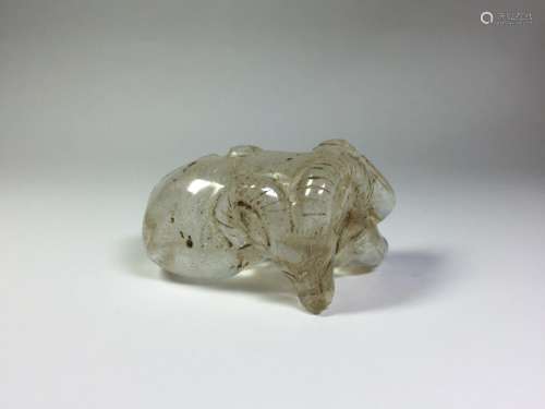 CHINESE ROCK CRYSTAL FIGURE OF SHEEP