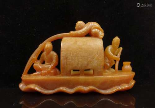 CHINESE JADE CARVED FISHERMAN ON BOAT