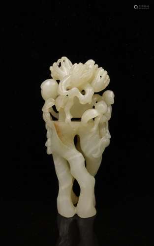 CHINESE WHITE JADE CARVED MONKEY CLIMBING