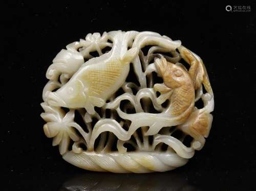 CHINESE WHITE JADE CARVED FISH PLAQUE