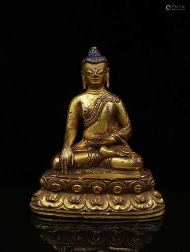 CHINESE GILT BRONZE SEATED SHAKYAMUNI