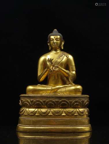 CHINESE GILT BRONZE FIGURE OF SHAKYAMUNI