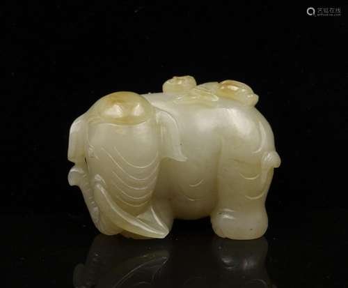 CHINESE WHITE JADE CARVED BOY ON ELEPHANT