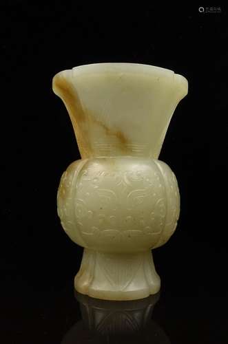 CHINESE CELADON JADE CARVED GU VASE